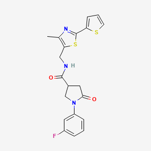 molecular formula C20H18FN3O2S2 B2965637 1-(3-fluorophenyl)-N-((4-methyl-2-(thiophen-2-yl)thiazol-5-yl)methyl)-5-oxopyrrolidine-3-carboxamide CAS No. 1421464-95-0