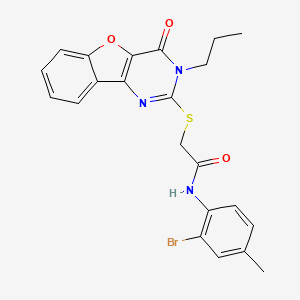 molecular formula C22H20BrN3O3S B2965639 N-(2-bromo-4-methylphenyl)-2-({6-oxo-5-propyl-8-oxa-3,5-diazatricyclo[7.4.0.0^{2,7}]trideca-1(9),2(7),3,10,12-pentaen-4-yl}sulfanyl)acetamide CAS No. 899961-55-8