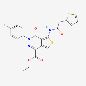 molecular formula C21H16FN3O4S2 B2965649 ethyl 3-(4-fluorophenyl)-4-oxo-5-[2-(thiophen-2-yl)acetamido]-3H,4H-thieno[3,4-d]pyridazine-1-carboxylate CAS No. 851949-82-1