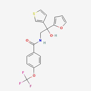 molecular formula C18H14F3NO4S B2965654 N-(2-(furan-2-yl)-2-hydroxy-2-(thiophen-3-yl)ethyl)-4-(trifluoromethoxy)benzamide CAS No. 2034397-02-7