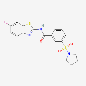 molecular formula C18H16FN3O3S2 B2965657 N-(6-fluorobenzo[d]thiazol-2-yl)-3-(pyrrolidin-1-ylsulfonyl)benzamide CAS No. 941474-03-9
