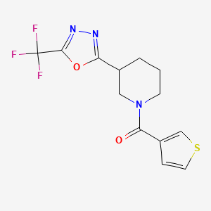 molecular formula C13H12F3N3O2S B2965684 1-(thiophene-3-carbonyl)-3-[5-(trifluoromethyl)-1,3,4-oxadiazol-2-yl]piperidine CAS No. 1396860-97-1