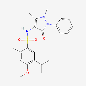 molecular formula C22H27N3O4S B2965707 N-(1,5-dimethyl-3-oxo-2-phenyl-2,3-dihydro-1H-pyrazol-4-yl)-4-methoxy-2-methyl-5-(propan-2-yl)benzene-1-sulfonamide CAS No. 2213975-20-1
