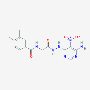 molecular formula C15H17N7O4 B2965710 N-(2-(2-(6-amino-5-nitropyrimidin-4-yl)hydrazinyl)-2-oxoethyl)-3,4-dimethylbenzamide CAS No. 450346-14-2