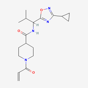 molecular formula C18H26N4O3 B2965724 N-[1-(3-Cyclopropyl-1,2,4-oxadiazol-5-yl)-2-methylpropyl]-1-prop-2-enoylpiperidine-4-carboxamide CAS No. 2361757-66-4