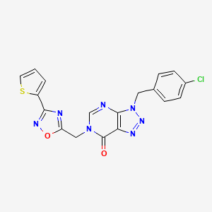 molecular formula C18H12ClN7O2S B2965744 3-(4-chlorobenzyl)-6-((3-(thiophen-2-yl)-1,2,4-oxadiazol-5-yl)methyl)-3H-[1,2,3]triazolo[4,5-d]pyrimidin-7(6H)-one CAS No. 1207041-41-5