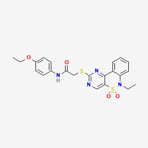 molecular formula C22H22N4O4S2 B2965747 N-(4-ethoxyphenyl)-2-((6-ethyl-5,5-dioxido-6H-benzo[c]pyrimido[4,5-e][1,2]thiazin-2-yl)thio)acetamide CAS No. 951513-17-0