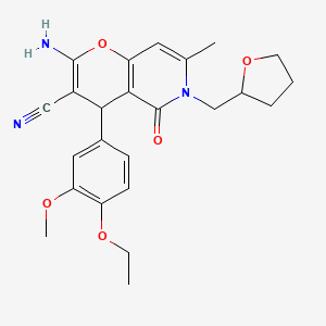 molecular formula C24H27N3O5 B2965752 2-amino-4-(4-ethoxy-3-methoxyphenyl)-7-methyl-5-oxo-6-(tetrahydrofuran-2-ylmethyl)-5,6-dihydro-4H-pyrano[3,2-c]pyridine-3-carbonitrile CAS No. 638139-30-7