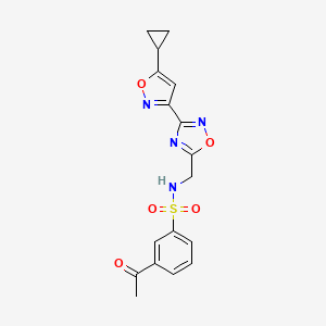 molecular formula C17H16N4O5S B2965765 3-acetyl-N-((3-(5-cyclopropylisoxazol-3-yl)-1,2,4-oxadiazol-5-yl)methyl)benzenesulfonamide CAS No. 1903785-00-1