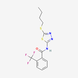 molecular formula C14H14F3N3OS2 B2965785 N-(5-(butylthio)-1,3,4-thiadiazol-2-yl)-2-(trifluoromethyl)benzamide CAS No. 391875-94-8