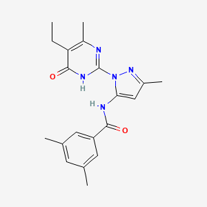 molecular formula C20H23N5O2 B2965825 N-(1-(5-ethyl-4-methyl-6-oxo-1,6-dihydropyrimidin-2-yl)-3-methyl-1H-pyrazol-5-yl)-3,5-dimethylbenzamide CAS No. 1001943-41-4