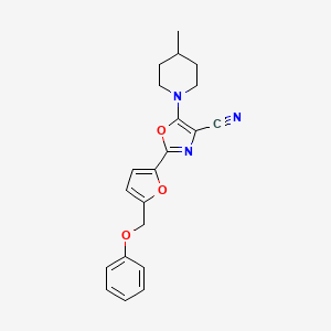 molecular formula C21H21N3O3 B2965826 5-(4-Methylpiperidin-1-yl)-2-(5-(phenoxymethyl)furan-2-yl)oxazole-4-carbonitrile CAS No. 946378-30-9