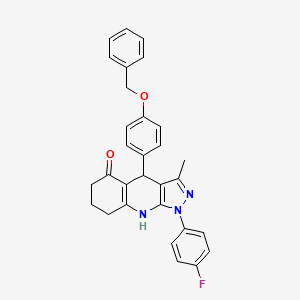molecular formula C30H26FN3O2 B2965829 1-(4-Fluorophenyl)-3-methyl-4-(4-phenylmethoxyphenyl)-6,7,8,9-tetrahydro-4H-pyrazolo[3,4-b]quinolin-5-one CAS No. 380182-00-3