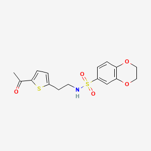 molecular formula C16H17NO5S2 B2965835 N-(2-(5-乙酰噻吩-2-基)乙基)-2,3-二氢苯并[b][1,4]二噁英-6-磺酰胺 CAS No. 2034596-68-2