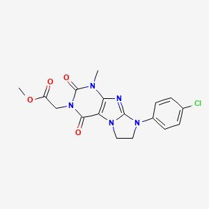 molecular formula C17H16ClN5O4 B2965842 methyl 2-[8-(4-chlorophenyl)-1-methyl-2,4-dioxo-1H,2H,3H,4H,6H,7H,8H-imidazo[1,2-g]purin-3-yl]acetate CAS No. 872839-09-3