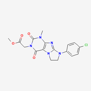 molecular formula C17H16ClN5O4 B2965842 Methyl 2-[6-(4-chlorophenyl)-4-methyl-1,3-dioxo-7,8-dihydropurino[7,8-a]imidazol-2-yl]acetate CAS No. 872839-09-3
