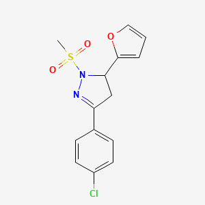 molecular formula C14H13ClN2O3S B2965844 3-(4-chlorophenyl)-5-(furan-2-yl)-1-(methylsulfonyl)-4,5-dihydro-1H-pyrazole CAS No. 384798-15-6