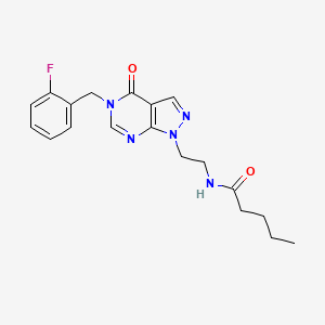 molecular formula C19H22FN5O2 B2965846 N-(2-(5-(2-fluorobenzyl)-4-oxo-4,5-dihydro-1H-pyrazolo[3,4-d]pyrimidin-1-yl)ethyl)pentanamide CAS No. 922009-46-9