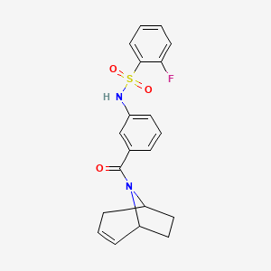 molecular formula C20H19FN2O3S B2965957 N-(3-((1R,5S)-8-azabicyclo[3.2.1]oct-2-ene-8-carbonyl)phenyl)-2-fluorobenzenesulfonamide CAS No. 1797558-86-1