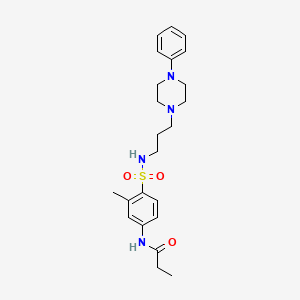 molecular formula C23H32N4O3S B2965990 N-(3-methyl-4-(N-(3-(4-phenylpiperazin-1-yl)propyl)sulfamoyl)phenyl)propionamide CAS No. 1049550-10-8