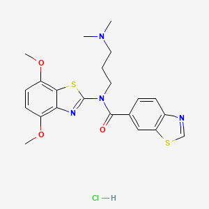molecular formula C22H25ClN4O3S2 B2966001 N-(4,7-DIMETHOXY-1,3-BENZOTHIAZOL-2-YL)-N-[3-(DIMETHYLAMINO)PROPYL]-1,3-BENZOTHIAZOLE-6-CARBOXAMIDE HYDROCHLORIDE CAS No. 1321831-22-4