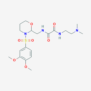 molecular formula C19H30N4O7S B2966012 N'-{[3-(3,4-dimethoxybenzenesulfonyl)-1,3-oxazinan-2-yl]methyl}-N-[2-(dimethylamino)ethyl]ethanediamide CAS No. 872976-22-2