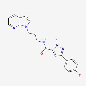 molecular formula C21H20FN5O B2966032 3-(4-fluorophenyl)-1-methyl-N-(3-{1H-pyrrolo[2,3-b]pyridin-1-yl}propyl)-1H-pyrazole-5-carboxamide CAS No. 1798485-97-8