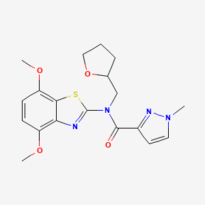 molecular formula C19H22N4O4S B2966037 N-(4,7-dimethoxy-1,3-benzothiazol-2-yl)-1-methyl-N-[(oxolan-2-yl)methyl]-1H-pyrazole-3-carboxamide CAS No. 1170559-94-0
