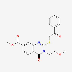 molecular formula C21H20N2O5S B2966052 methyl 3-(2-methoxyethyl)-4-oxo-2-[(2-oxo-2-phenylethyl)sulfanyl]-3,4-dihydroquinazoline-7-carboxylate CAS No. 422273-83-4