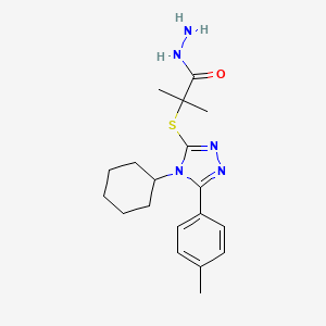 molecular formula C19H27N5OS B2966069 Propanoic acid, 2-[[4-cyclohexyl-5-(4-methylphenyl)-4H-1,2,4-triazol-3-yl]thio]-2-methyl-, hydrazide CAS No. 935291-77-3