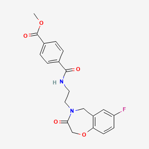 molecular formula C20H19FN2O5 B2966076 methyl 4-((2-(7-fluoro-3-oxo-2,3-dihydrobenzo[f][1,4]oxazepin-4(5H)-yl)ethyl)carbamoyl)benzoate CAS No. 2034456-55-6