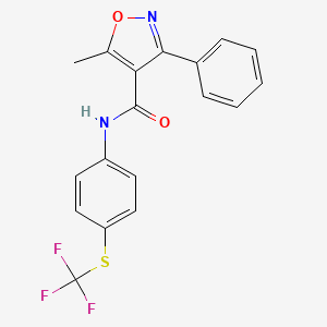 molecular formula C18H13F3N2O2S B2966090 (5-Methyl-3-phenylisoxazol-4-YL)-N-(4-(trifluoromethylthio)phenyl)formamide CAS No. 153947-61-6