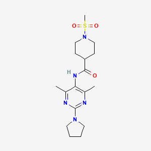 molecular formula C17H27N5O3S B2966102 N-(4,6-dimethyl-2-(pyrrolidin-1-yl)pyrimidin-5-yl)-1-(methylsulfonyl)piperidine-4-carboxamide CAS No. 1448078-52-1