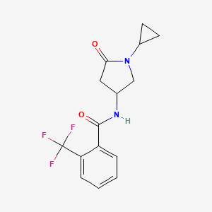 molecular formula C15H15F3N2O2 B2966120 N-(1-cyclopropyl-5-oxopyrrolidin-3-yl)-2-(trifluoromethyl)benzamide CAS No. 1396808-41-5