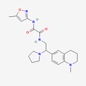 molecular formula C22H29N5O3 B2966137 N'-[2-(1-methyl-1,2,3,4-tetrahydroquinolin-6-yl)-2-(pyrrolidin-1-yl)ethyl]-N-(5-methyl-1,2-oxazol-3-yl)ethanediamide CAS No. 922064-82-2