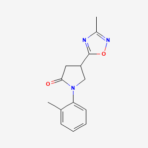 molecular formula C14H15N3O2 B2966149 4-(3-Methyl-1,2,4-oxadiazol-5-yl)-1-(2-methylphenyl)pyrrolidin-2-one CAS No. 1170433-16-5