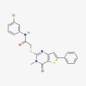molecular formula C21H16BrN3O2S2 B2966156 N-(3-bromophenyl)-2-({3-methyl-4-oxo-6-phenyl-3H,4H-thieno[3,2-d]pyrimidin-2-yl}sulfanyl)acetamide CAS No. 1105200-07-4