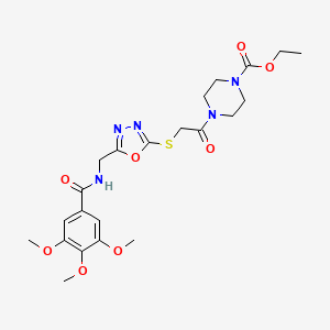 molecular formula C22H29N5O8S B2966202 Ethyl 4-(2-((5-((3,4,5-trimethoxybenzamido)methyl)-1,3,4-oxadiazol-2-yl)thio)acetyl)piperazine-1-carboxylate CAS No. 851784-00-4