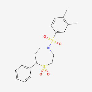 molecular formula C19H23NO4S2 B2966204 4-((3,4-Dimethylphenyl)sulfonyl)-7-phenyl-1,4-thiazepane 1,1-dioxide CAS No. 2034457-54-8
