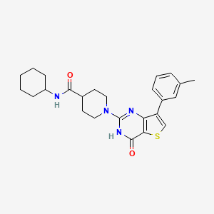 molecular formula C25H30N4O2S B2966213 N-cyclohexyl-1-[7-(3-methylphenyl)-4-oxo-3,4-dihydrothieno[3,2-d]pyrimidin-2-yl]piperidine-4-carboxamide CAS No. 1242937-71-8