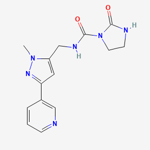 molecular formula C14H16N6O2 B2966221 N-((1-methyl-3-(pyridin-3-yl)-1H-pyrazol-5-yl)methyl)-2-oxoimidazolidine-1-carboxamide CAS No. 2034290-57-6