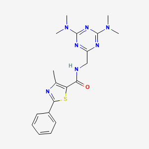 molecular formula C19H23N7OS B2966236 N-((4,6-bis(dimethylamino)-1,3,5-triazin-2-yl)methyl)-4-methyl-2-phenylthiazole-5-carboxamide CAS No. 2034271-81-1