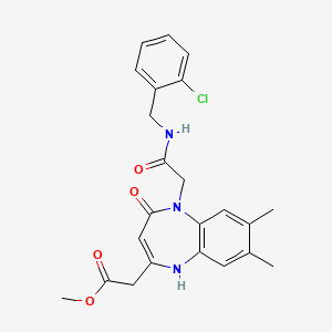molecular formula C23H24ClN3O4 B2966251 methyl (5-{2-[(2-chlorobenzyl)amino]-2-oxoethyl}-7,8-dimethyl-4-oxo-4,5-dihydro-1H-1,5-benzodiazepin-2-yl)acetate CAS No. 1251602-04-6