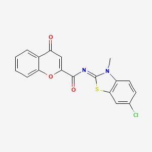 molecular formula C18H11ClN2O3S B2966258 N-[(2Z)-6-chloro-3-methyl-2,3-dihydro-1,3-benzothiazol-2-ylidene]-4-oxo-4H-chromene-2-carboxamide CAS No. 361167-93-3