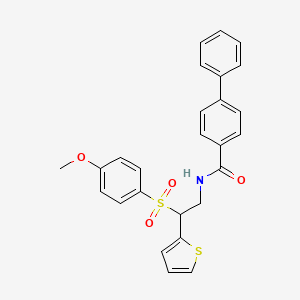 molecular formula C26H23NO4S2 B2966273 N-(2-((4-methoxyphenyl)sulfonyl)-2-(thiophen-2-yl)ethyl)-[1,1'-biphenyl]-4-carboxamide CAS No. 941900-51-2