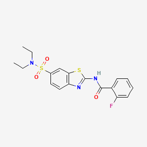 molecular formula C18H18FN3O3S2 B2966288 N-[6-(diethylsulfamoyl)-1,3-benzothiazol-2-yl]-2-fluorobenzamide CAS No. 865592-21-8