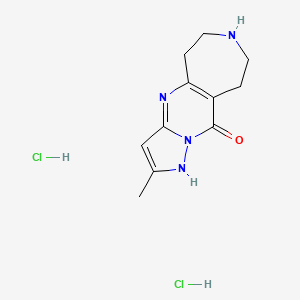 molecular formula C11H16Cl2N4O B2966300 5-methyl-2,6,7,12-tetrazatricyclo[7.5.0.03,7]tetradeca-1(9),2,4-trien-8-one;dihydrochloride CAS No. 1185533-39-4