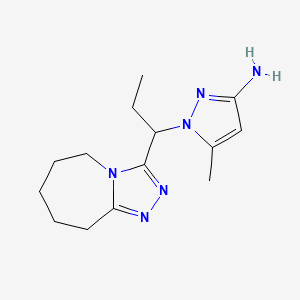 molecular formula C14H22N6 B2966336 5-Methyl-1-(1-(6,7,8,9-tetrahydro-5H-[1,2,4]triazolo[4,3-a]azepin-3-yl)propyl)-1H-pyrazol-3-amine CAS No. 1174852-26-6