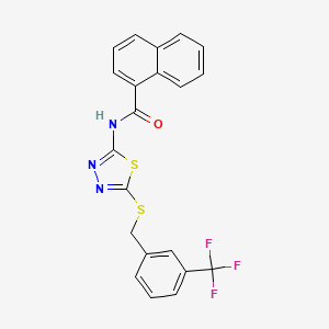 molecular formula C21H14F3N3OS2 B2966350 N-[5-({[3-(trifluoromethyl)phenyl]methyl}sulfanyl)-1,3,4-thiadiazol-2-yl]naphthalene-1-carboxamide CAS No. 392302-50-0