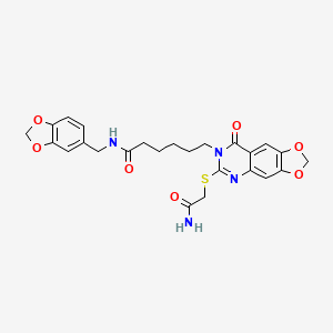 6-[6-(2-amino-2-oxoethyl)sulfanyl-8-oxo-[1,3]dioxolo[4,5-g]quinazolin-7-yl]-N-(1,3-benzodioxol-5-ylmethyl)hexanamide